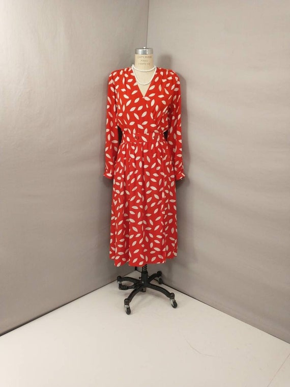 Red & White Wrap Dress 80's Vintage Dramatic Femi… - image 1