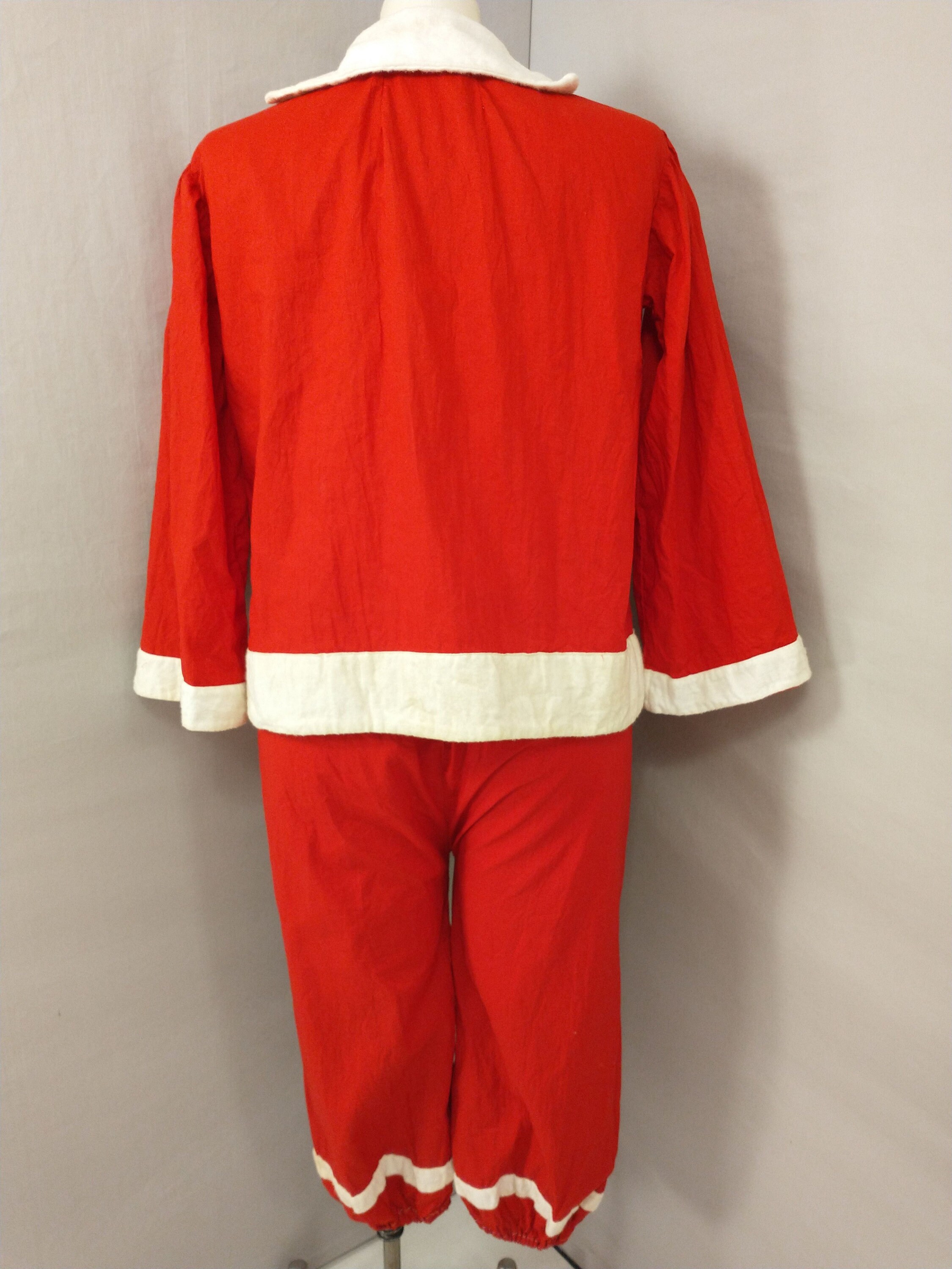 Santa Claus Vintage Costume Pieces Handmade Red Flannel Jacket and