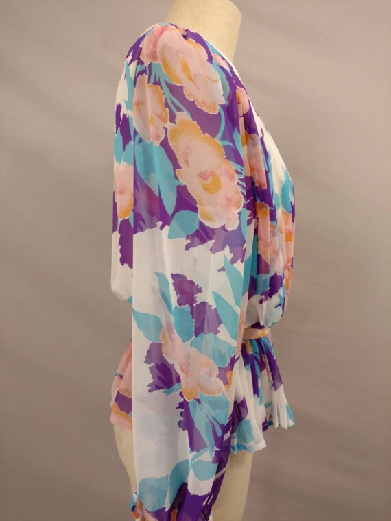 Floral Silk Peplum Blouse Vintage Designer Oleg C… - image 8