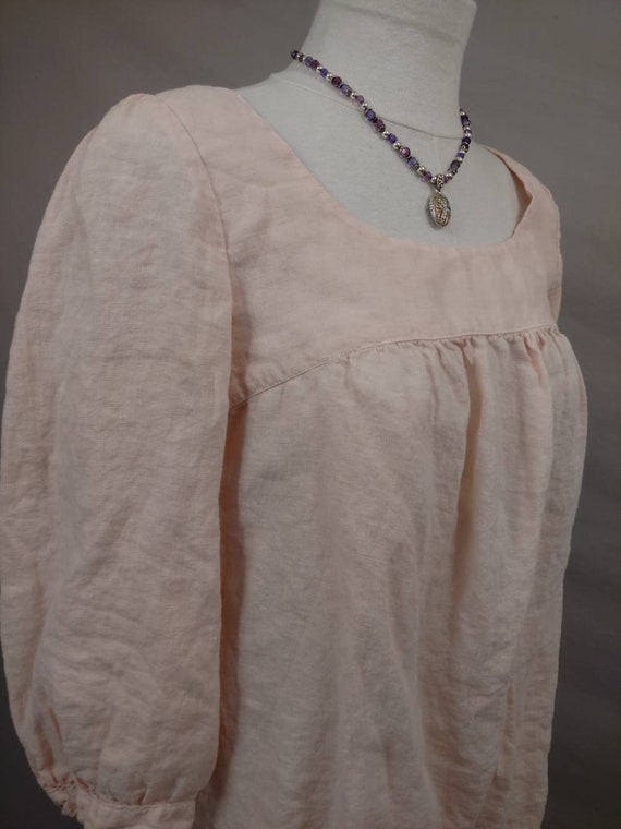 Pale Pink Linen Vintage Blouse 90's Long Sleeve F… - image 3