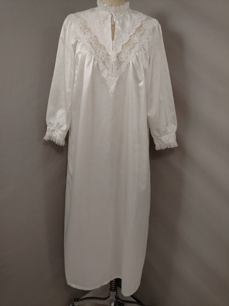 White Nightgown Long Modest Feminine Vintage 90's Satin | Etsy