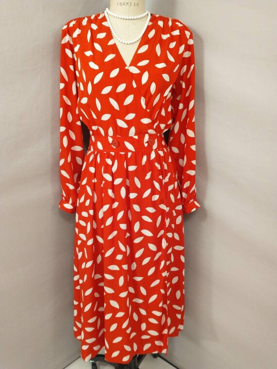 Red & White Wrap Dress 80's Vintage Dramatic Femi… - image 2
