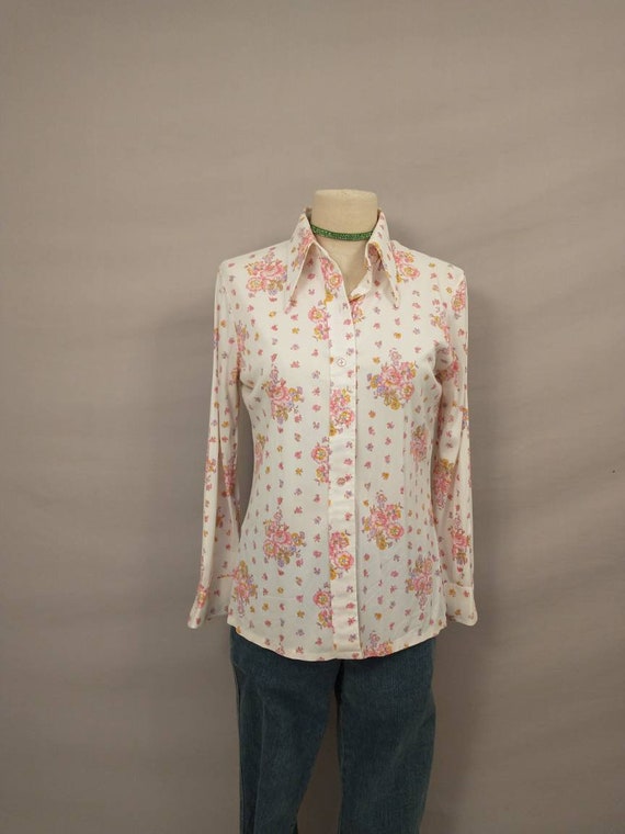 Sixties Vintage Shirt Mid Century Blouse Long Sle… - image 1