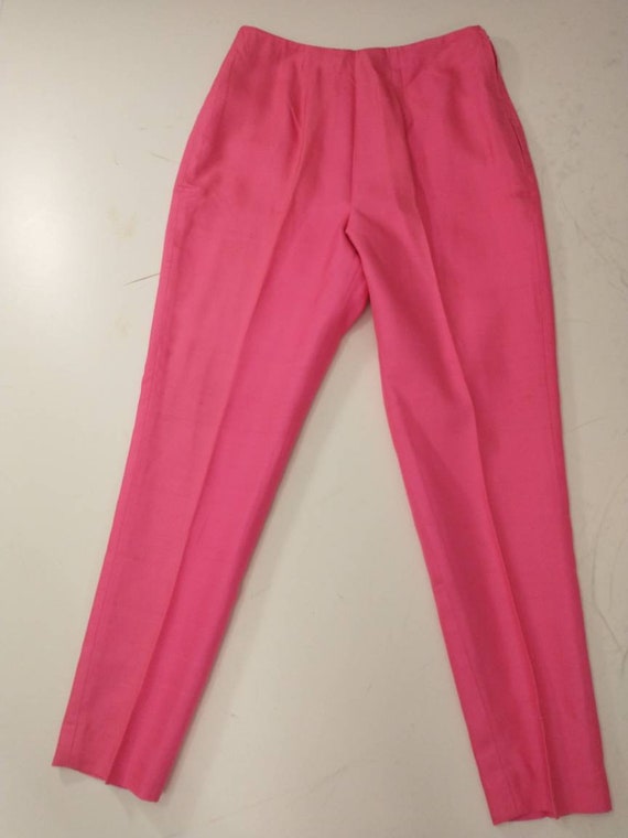 60's Vintage Hot Pink Silk Pants Tapered Leg Oleg… - image 7
