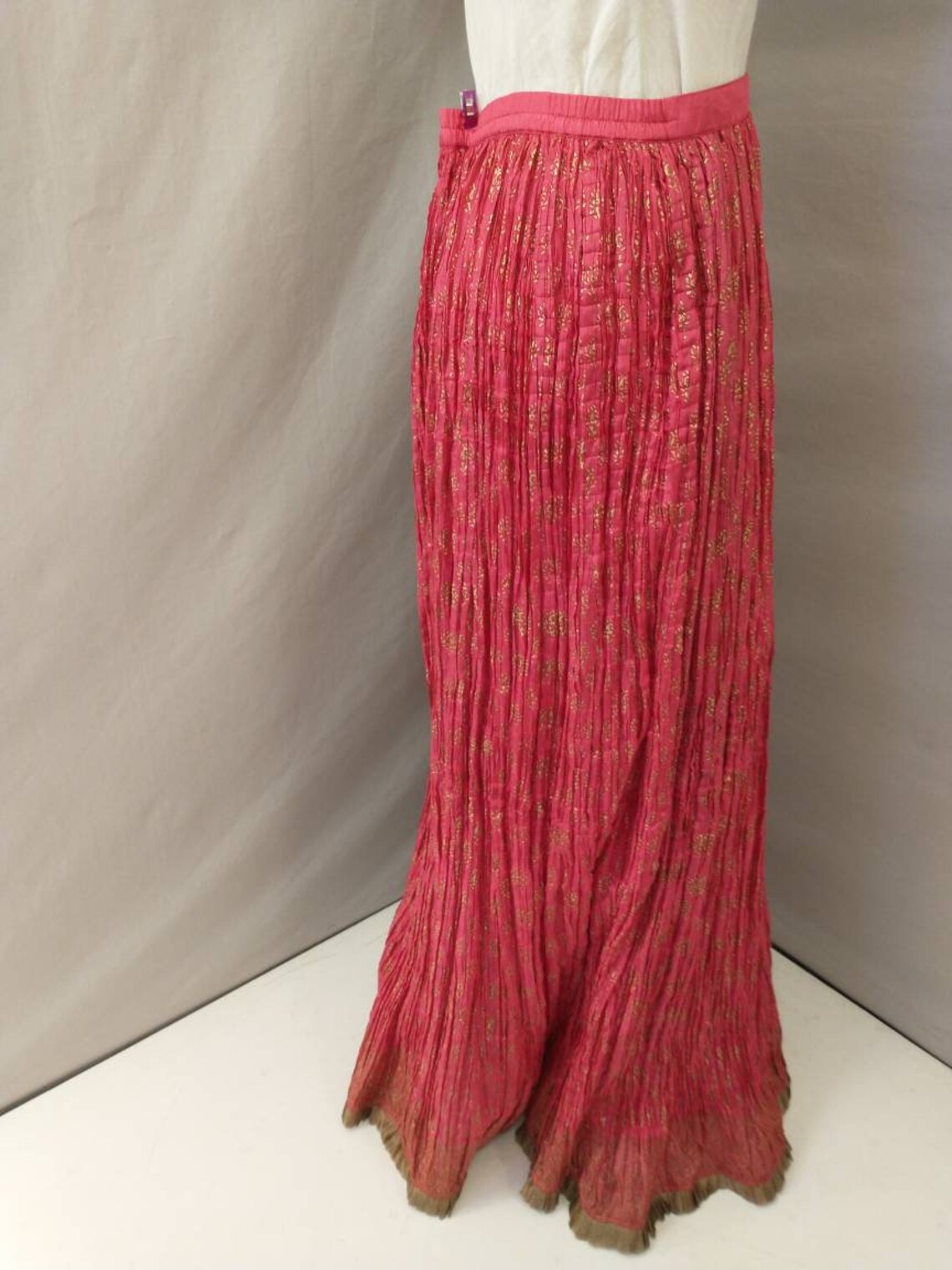 Silk Hot Pink & Gold Broomstick Long Floor Length Gypsy Skirt Etsy