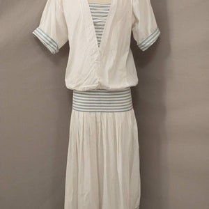 Low Drop Waist Costume Dress Halloween Twenties Sailor Look 80s Does 20's Creative Possibilities Innocent Flapper White Cotton w Blue Stripe image 2