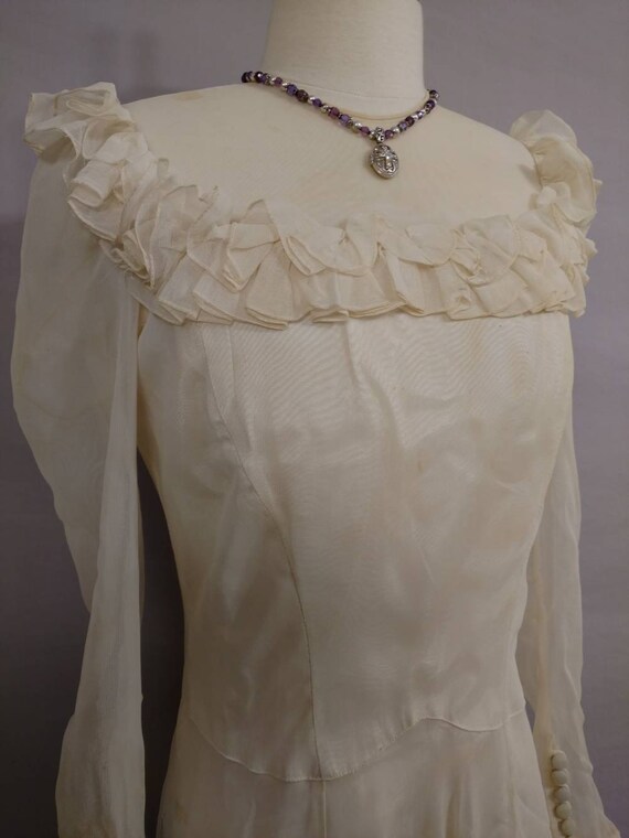 Seventies Vintage Wedding Gown Ivory Cream Ecru S… - image 3