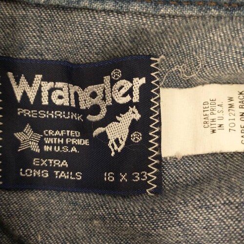 Vintage Wrangler Pearl Snap Denim USA Made 100% Cotton shops Shirt Unisex Men's Women's Quality Workwear Casual Comfortable Soft Muted Indigo Blue