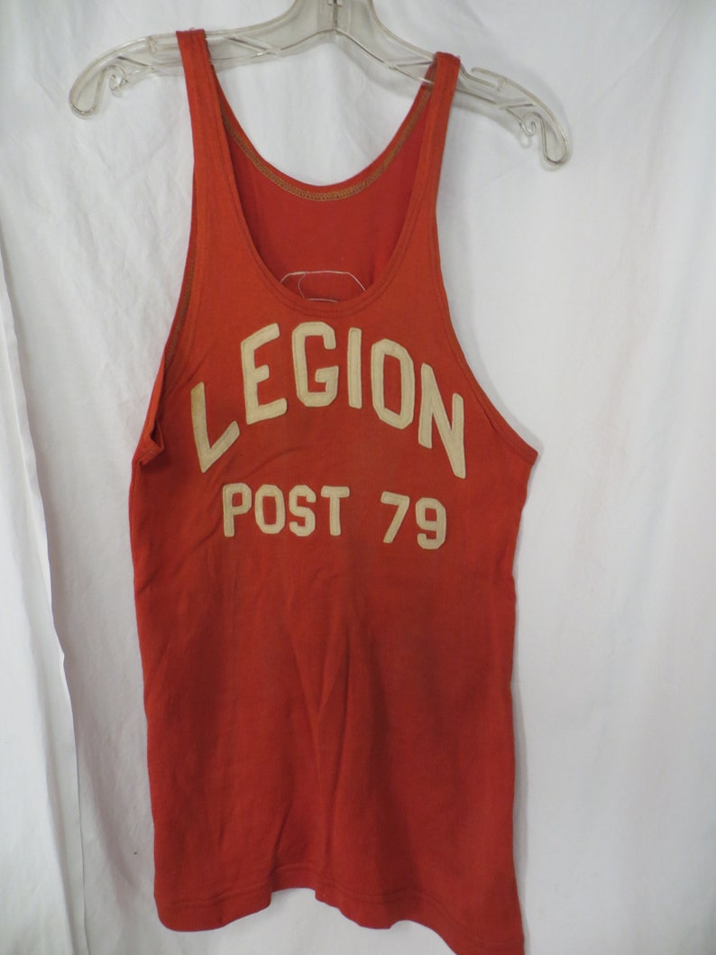 1930's Basketball Antique Athletic Uniform Tank and Shorts Men's Boys Vintage 30's 40's Red & White Legion Post 79 Thirties Sports image 4