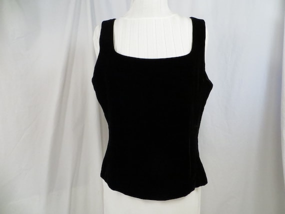 Black Velvet Crop Top Sleeveless Square Neck Vinta
