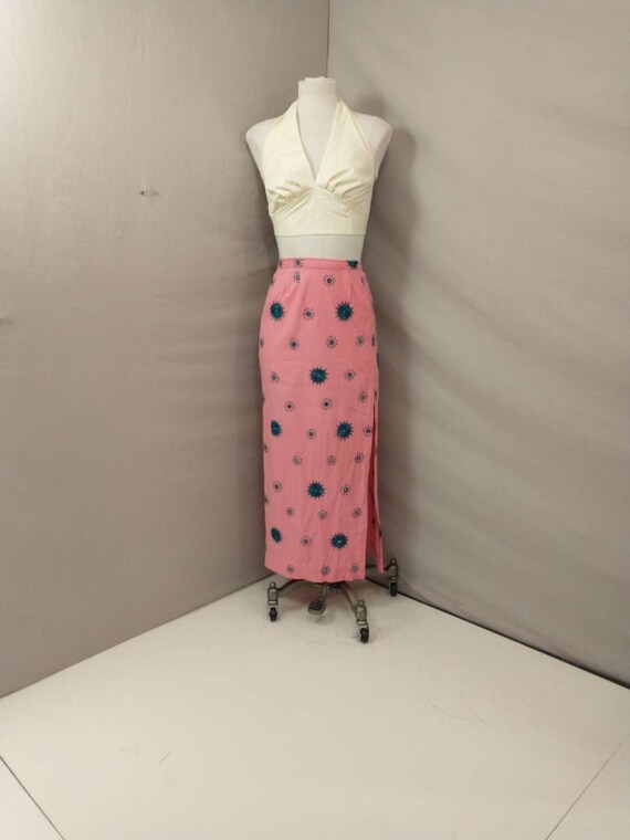 70's Hippie Maxi Skirt Hot Pink Embroidered Handm… - image 1