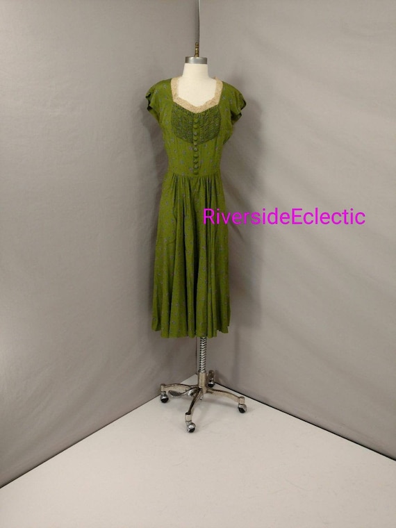 Vintage Forties Silk Dress 1940's Authentic Perio… - image 1