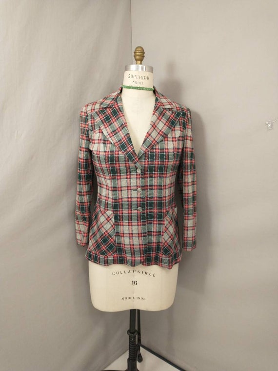 Red & Green Plaid 70's Jacket Fun Look Classic Pre