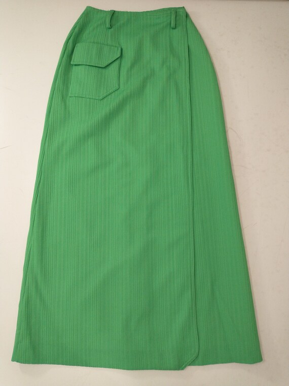 Bright Neon Green Vintage 70's Long Maxi Skirt Wr… - image 9