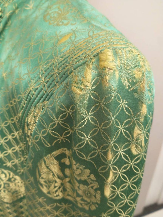 Old Silk Green Satin Chinese Jacket Gorgeous Tail… - image 9