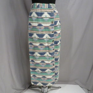 Southwestern White Denim Jean Skirt Made in USA 100 percent Cotton Straight Long Length Pencil Maxi Native American Pattern Print