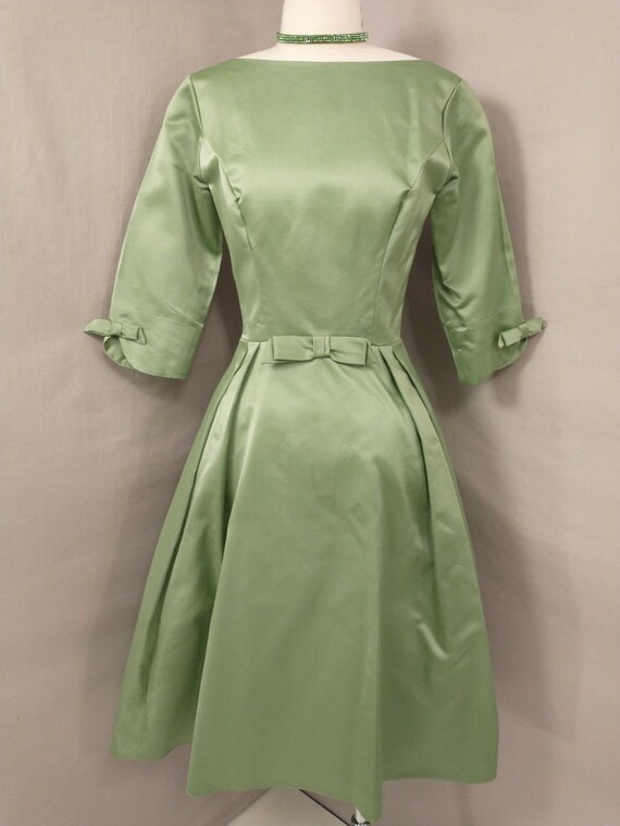 Green Satin Fifties Party Dress Vintage 50's Femi… - image 2