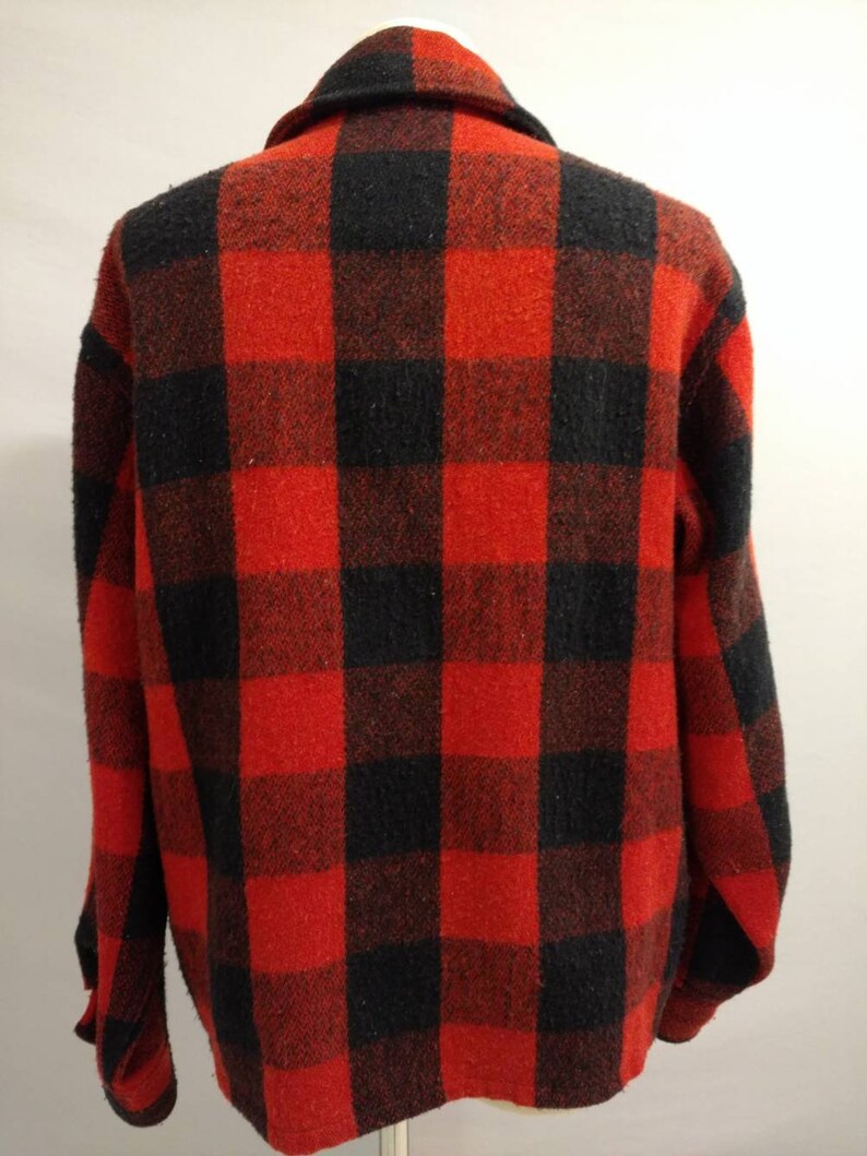 Vintage Buffalo Check Red /& Black Wool Unlined Coat 70/'s est Med Warm Possibly Earlier Classic Unisex Style Outdoor Sporting