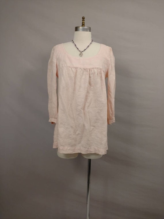 Pale Pink Linen Vintage Blouse 90's Long Sleeve F… - image 9