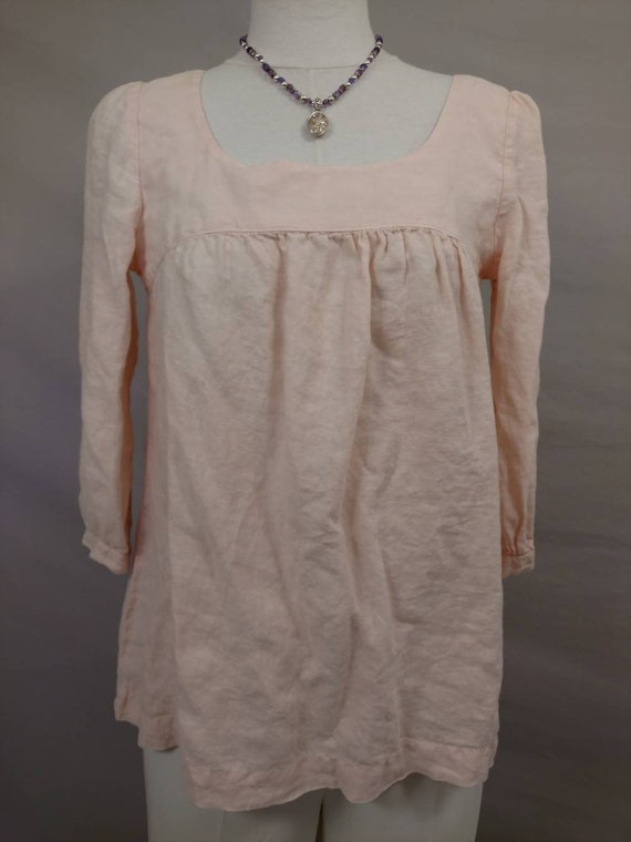 Pale Pink Linen Vintage Blouse 90's Long Sleeve F… - image 4