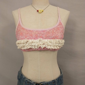 Pink Ruffles Vintage 60&#39;s Bathing Suit Top Women&#39;s Swimwear Beach Wear Made in USA Feminine Girly by Dune Deck