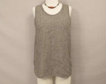 FLAX Linen Sleeveless Tank Top Vintage 90's Black and Tan Weave Natural Neutral Washable