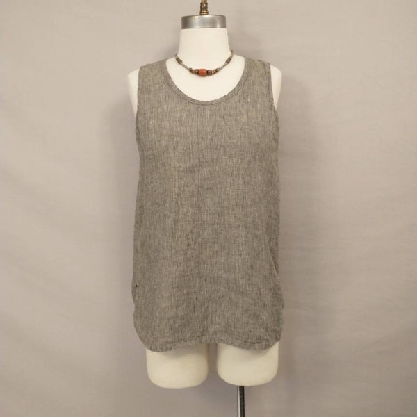 FLAX Linen Sleeveless Tank Top Vintage 90's Black and Tan Weave Natural Neutral Washable