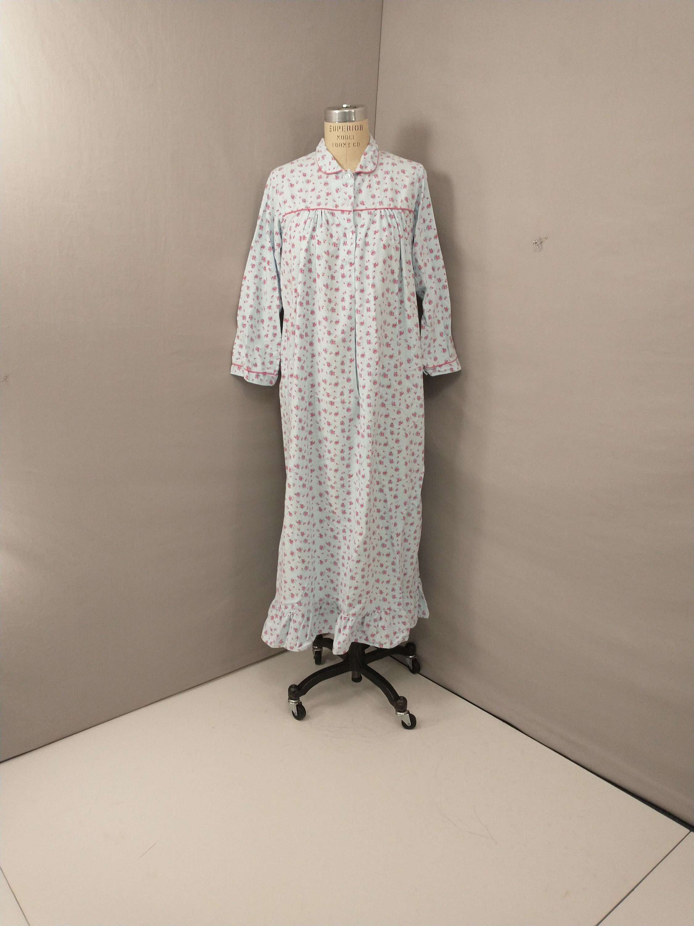 Pastel Blue Old Fashioned 100 Cotton Lightweight Flannel Nightgown Vintage  90s Traditional Granny Comfortable Floral Print Feminine Nineties -  UK