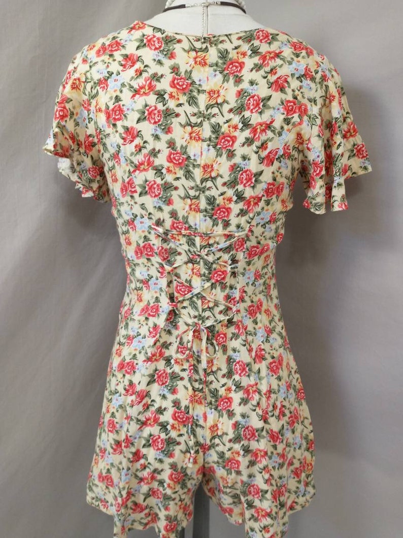 Adorable Vintage Eighties Small Short Mini Dress Romper by Hana USA Made Pink Floral Rayon 80/'s