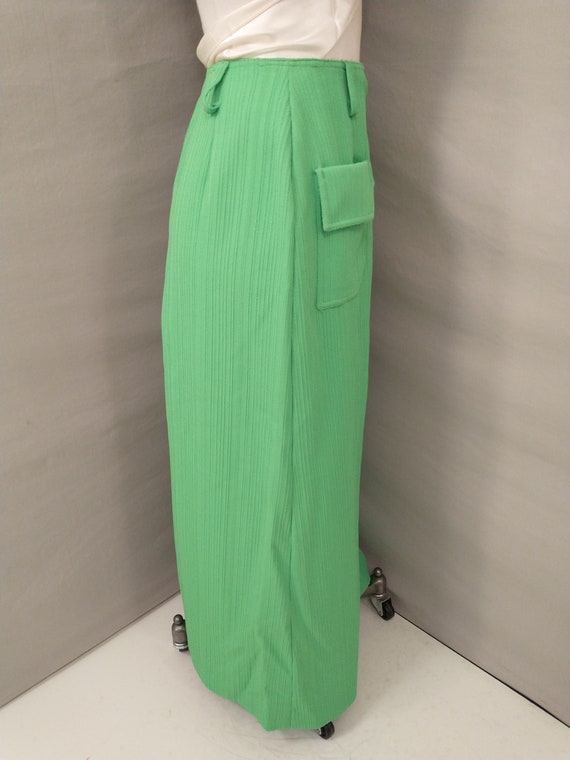 Bright Neon Green Vintage 70's Long Maxi Skirt Wr… - image 4