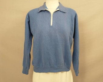 Vintage 80's Sweatshirt Heather Blue Neck Zip Athletic Wear Sportswear Made in USA Comfortable Eighties