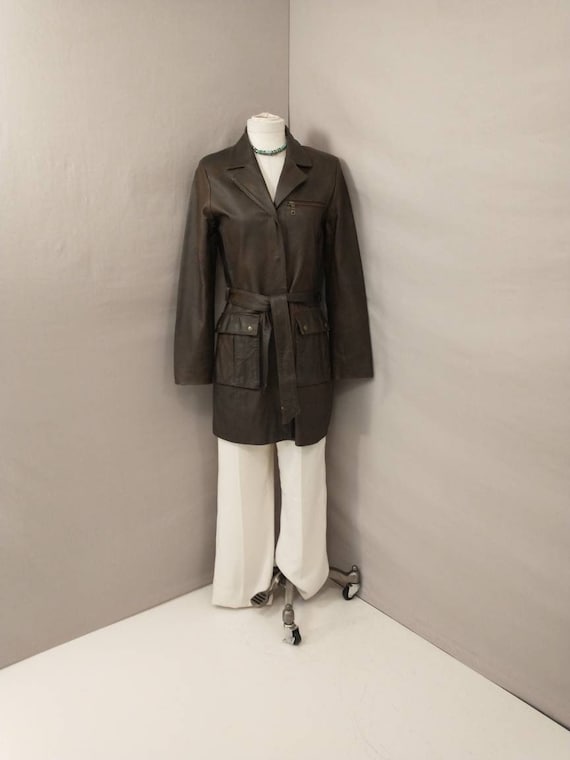 Danier Leather Jacket Vintage Y2K Dark Brown Belte