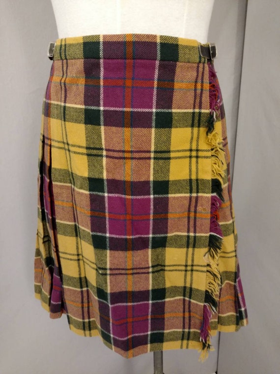 Short Plaid Kilt Wool Pleated Skirt Vintage 80's … - image 2