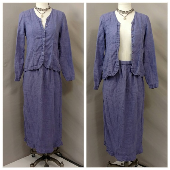 FLAX Linen Set Skirt and Shirt Jacket Top Periwinkle Blue Color by Jeanne  Engelhart Minalmalist Relaxed Baggy Unstructured Vintage 90's -  Hong  Kong