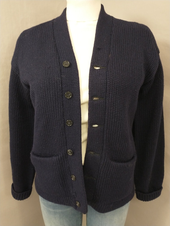 Early Varsity Cardigan Sweater Thick Wool Navy Bl… - image 2