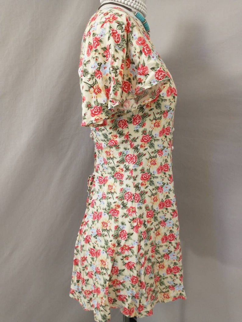 Adorable Vintage Eighties Small Short Mini Dress Romper by Hana USA Made Pink Floral Rayon 80/'s