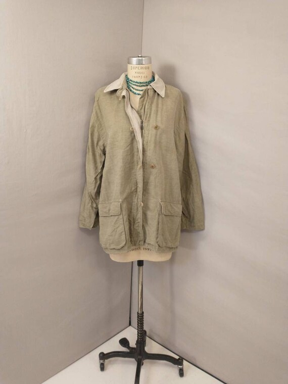 Safari Style Quality Linen Cotton Jacket Neutral Natural Khaki