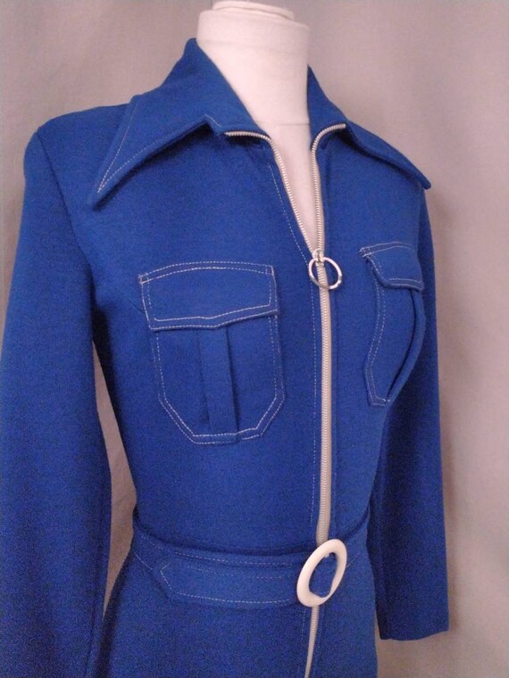 Fun 70s Jumpsuit Blue Mod Vintage Seventies Long … - image 3