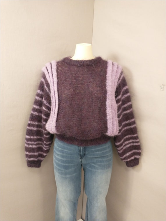 80's Futurist Purple Mohair Sweater Wide Sleeve Pu