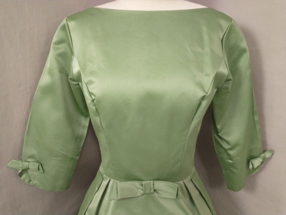 Green Satin Fifties Party Dress Vintage 50's Femi… - image 3