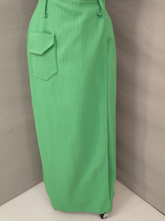 Bright Neon Green Vintage 70's Long Maxi Skirt Wr… - image 2