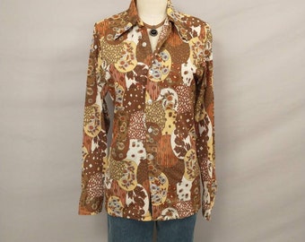 Floral 70's Shirt Period Long Collar Seventies Long Sleeve 1970's Mod Flower Power Unisex Women's Blouse or Mans' Shirt