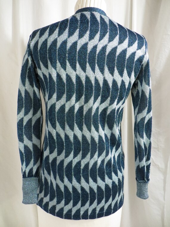 Metallic Chain Embellished Ripped Dusty Blue Marled Knit Pullover Sweater