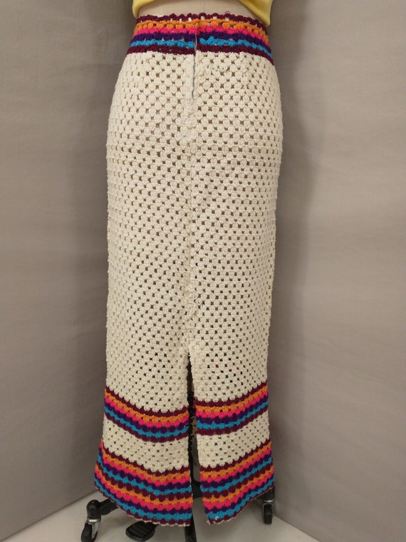 70s Crochet Mod Maxi Skirt Handmade Bright Rainbo… - image 5