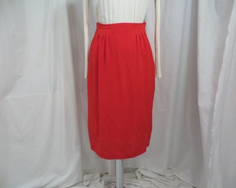 Red Silk Pencil Straight Skirt Vintage 90's Midi Length Beautiful Unlined Quality Classic MrkSzM See Measurements