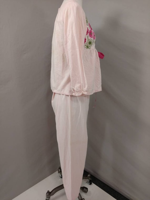 Pink Sixties Pajama's Flower Power Embroidery Vin… - image 3