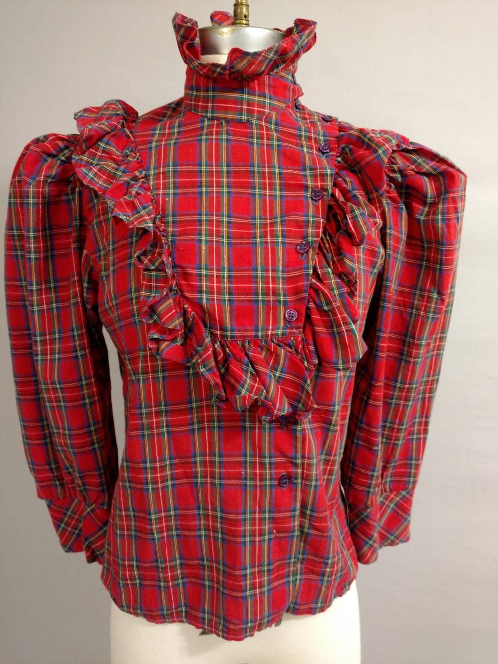 Puff sleeve plaid top sale