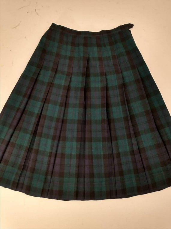 Blackwatch Tartan Scotch Plaid Vintage 80 s Long Midi Pleated Skirt Century of Boston Dark Green and Navy Blue