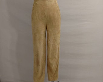Soft Suede Leather Pants Tan Quality Made in USA Vakko Women's Vintage Designer Slim Cigarette Pencil Fit MrkSz4 XS/S/2/4 See Measurements