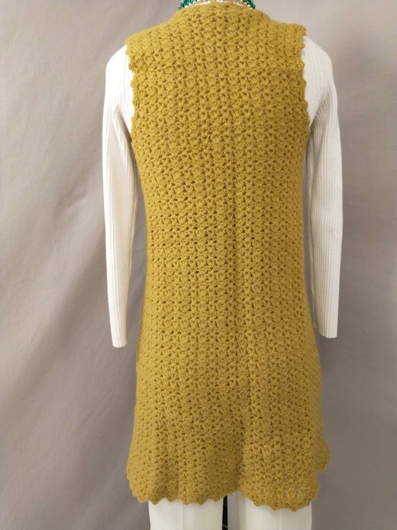 Gold Hand Knit Long Sweater Vest Handmade Vintage… - image 6